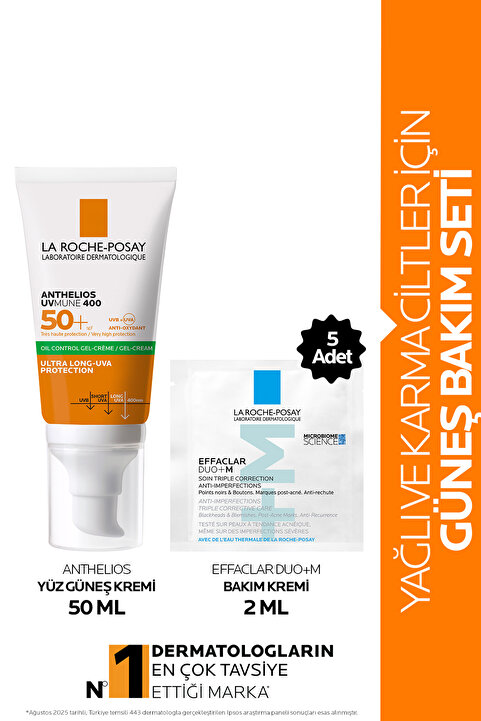 La Roche Posay Yağlı&Karma Ciltler İçin Güneş Bakım Seti:Anthelios SPF50+Güneş Kremi 50ml&Effaclar Duo+M Krem 5x2ml