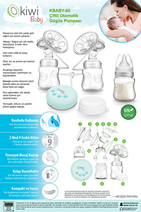 Kiwi Kbaby 60 Elektrikli Çiftli Otomatik Göğüs Pompası