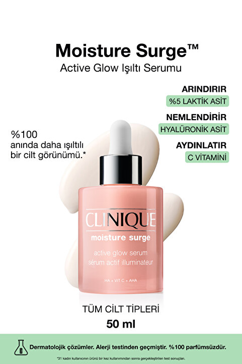 Clinique Moisture Surge™ Active Glow Işıltı Serumu 50ml | C Vitamini, Hyalüronik Asit, Laktik Asit