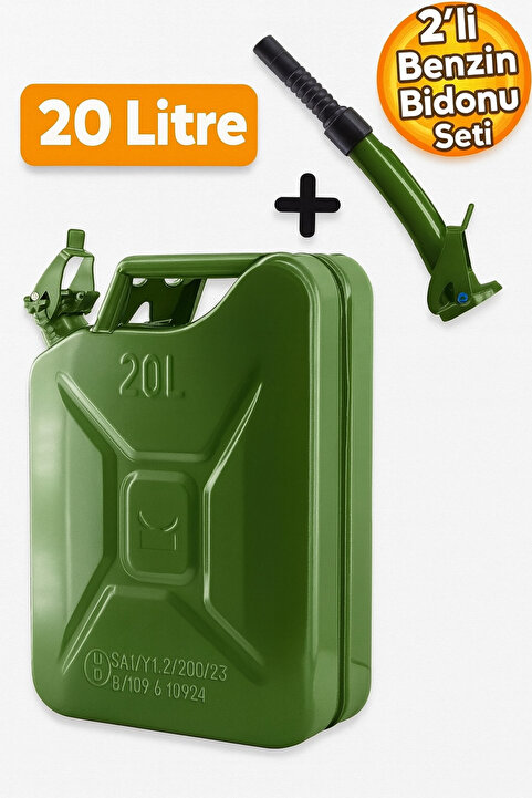 Badem10 Metal Benzin Bidonu 20 Litre Akaryakıt Mazot Taşıma Doldurma Depolama Bidonu Aktarma Borusu