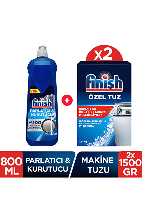 Finish Bulaşık Makinesi Tuzu Kireç Kalıntılarına Karşı Koruyucu 2 x1500 gr+ Parlatıcı & Kurutucu 800 ml
