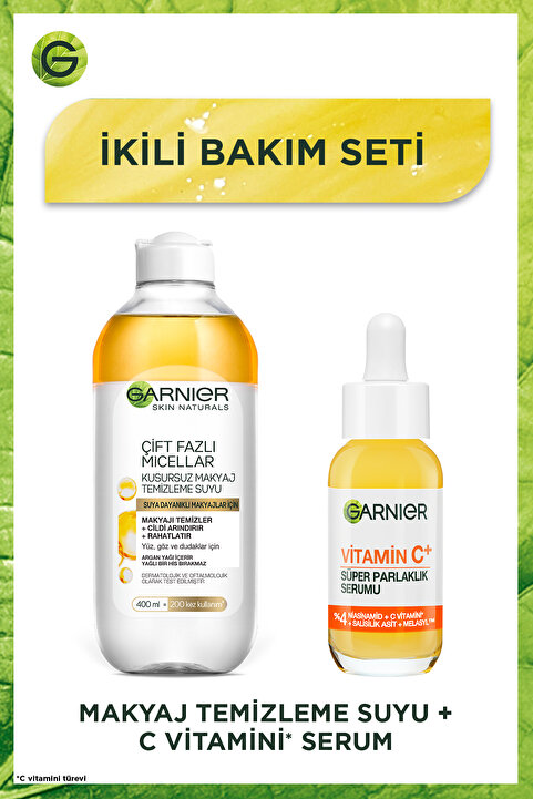 Garnier C Vitamin Serum (Niasinamid + Salisilik Asit) + Çift Fazlı Micellar Makyaj Temizleme Suyu & Çanta