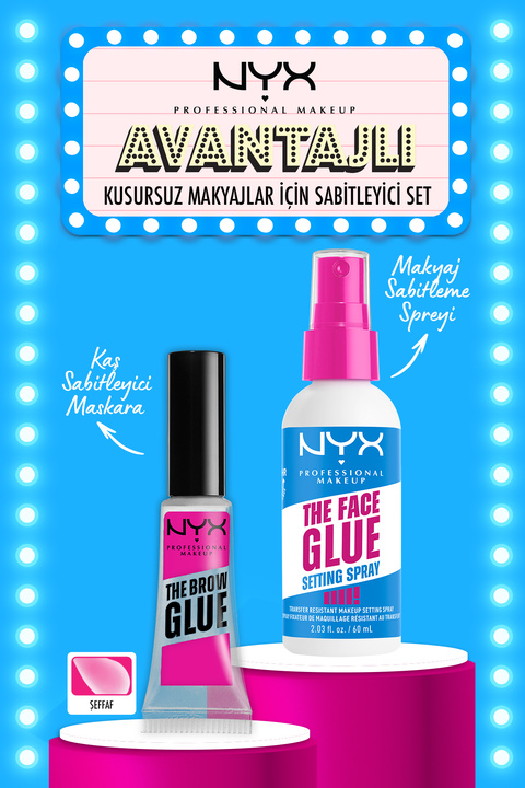 NYX Professional Makeup Brow Glue Kaş Sabitleyici Şeffaf Maskara + Face Glue Makyaj Sabitleme Spreyi (NYX Sabitleme Seti)