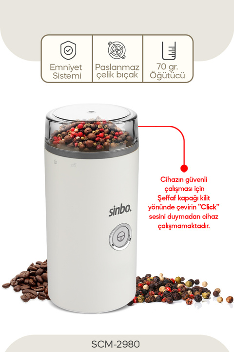 Sinbo SCM-2980 Kahve ve Baharatlı Öğütme Makinesi