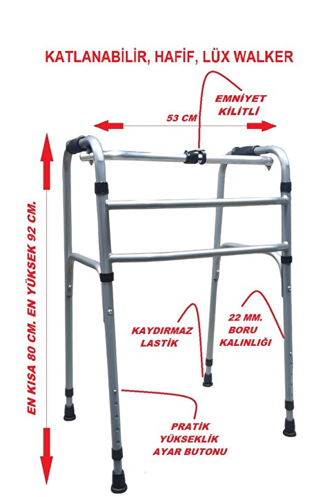 REMMED Lüx Hafif Katlanır Walker Yürüteç 130 KG Taşıma Kapasiteli Wolker Yürüteç Hasta Yürüteci