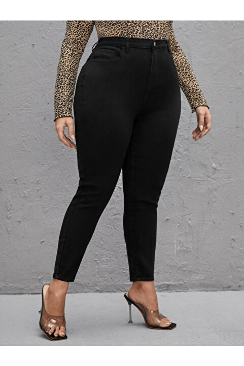 Linarose Kadın Klasik Büyük Beden Skinny Fit Yüksek Bel Full Likralı Yumuşak Giyim Jean Big Size