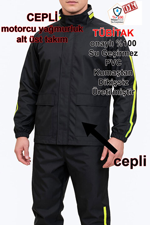 go out Motorcu Yağmurluk Takım (CEPLİ) Su Geçirmez Ekstra Esnek, Sağlam ve Hafif Pvc Kumaş, Kurye Yağmurluk
