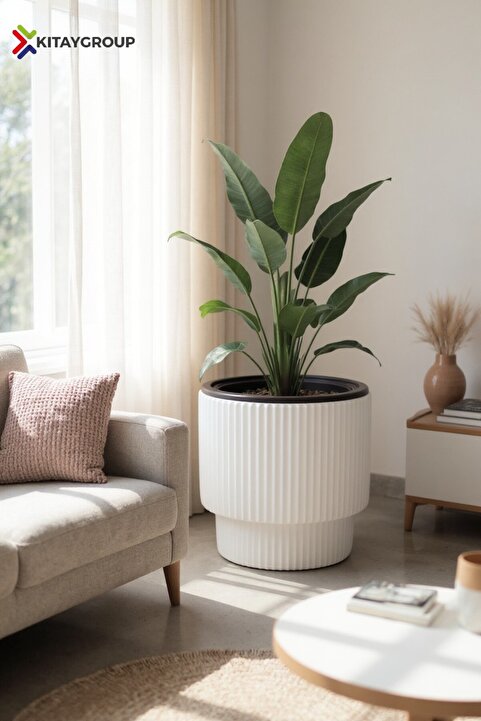 KıtayGroup Vega Model Büyük Dekoratif Modern Saksı Ve Vazo 30 Lt ( 36.6 Cm X 36.6 Cm ) Iç Hazneli