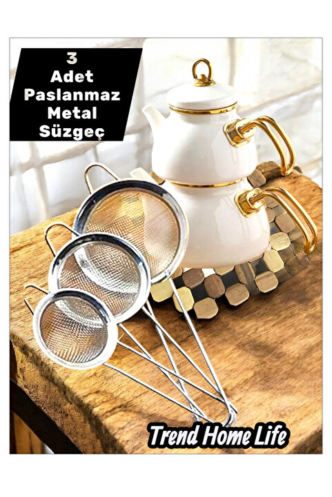 Genel Markalar Çay Süzgeci Paslanmaz Metal Çay Süzgeci Bitki Çayı Demleme Süzgeç Çok Amaçlı 3 Lü Set