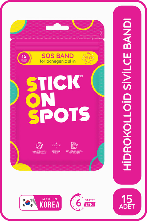 Stick On Spots S.O.S. Band - 15 Adet Sivilce/Akne Bandı - Pimple Patch- Hidrokolloid Bant