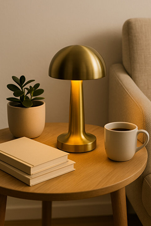 AILEEN Şarjlı Gold Mantar Tasarım Masa Lambası – Modern Dekoratif LED Işık