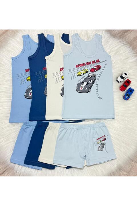 TatlıKids ERKEK ÇOCUK %100 PAMUK BASKILI ATLET BOXER 4'LÜ SET