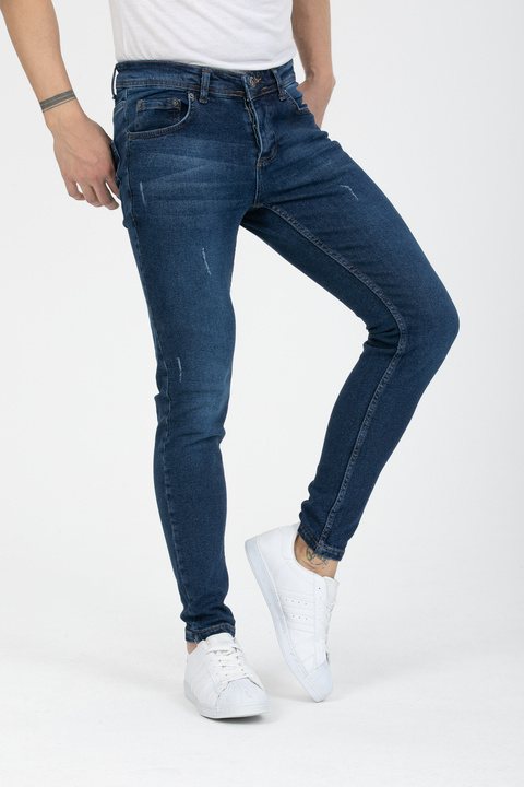 OneZero Erkek Esnek Rahat Kot Pantolon Mavi Tırnaklı Dar Kesim Skinny Fit Düğmeli Jeans