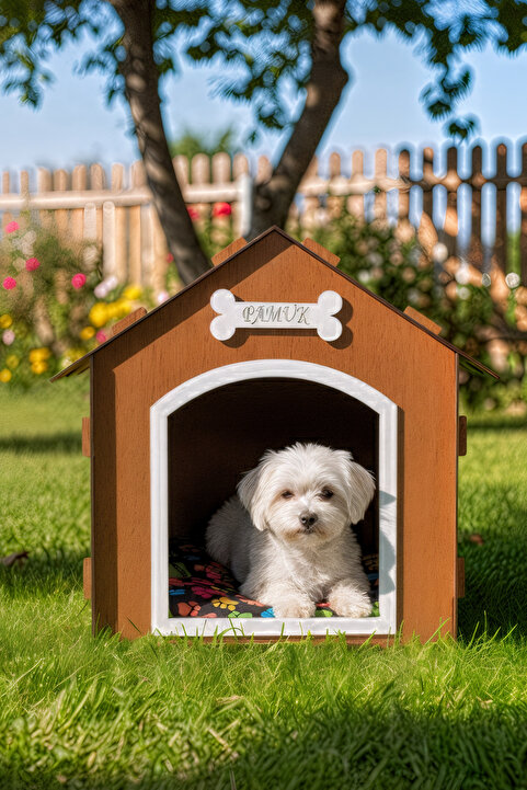 Genel Markalar Gobypet Ahşap Dekoratif Köpek Evi - Kulübe ve Minder Ceviz