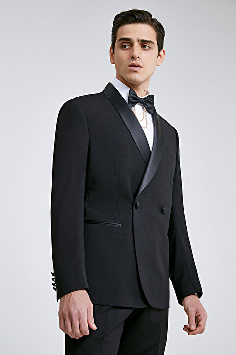 TWN Slim Fit Siyah Düz Damatlık & Smokin Takim Elbise