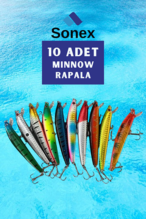 SONEX Suni Balık Yemi 10’lu Minnow Rapala Seti 10 cm 9 gr 1 m Dalış Karbon Çelik İğneli