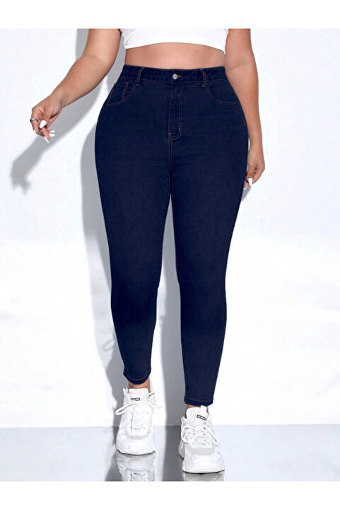 Linarose Kadın Klasik Büyük Beden Skinny Fit Yüksek Bel Full Likralı Yumuşak Giyim Jean Big Size