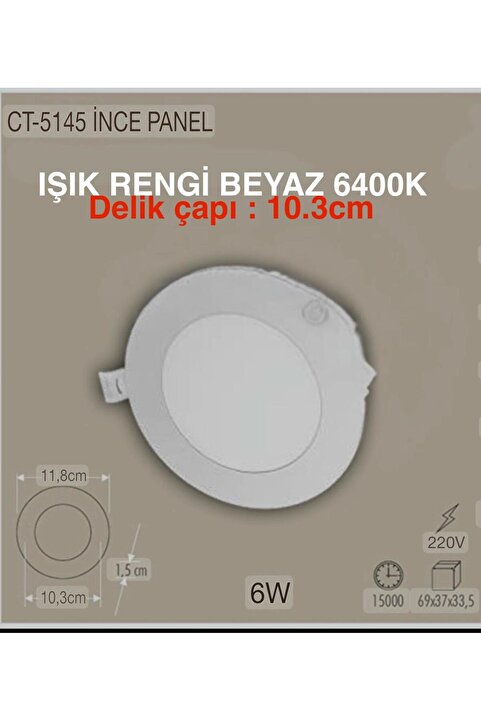 Cata 10 Adet 6 Watt 5145B Slim Led Panel Beyaz Işık Metal Kasa (delik Çapı : 10,5cm)