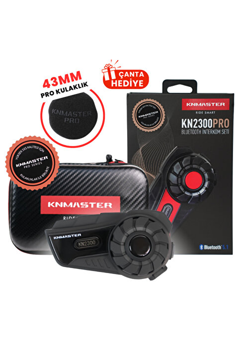 Knmaster KN2300 PRO Motosiklet Kask İnterkom Bluetooth Intercom Kulaklık Seti - Siyah