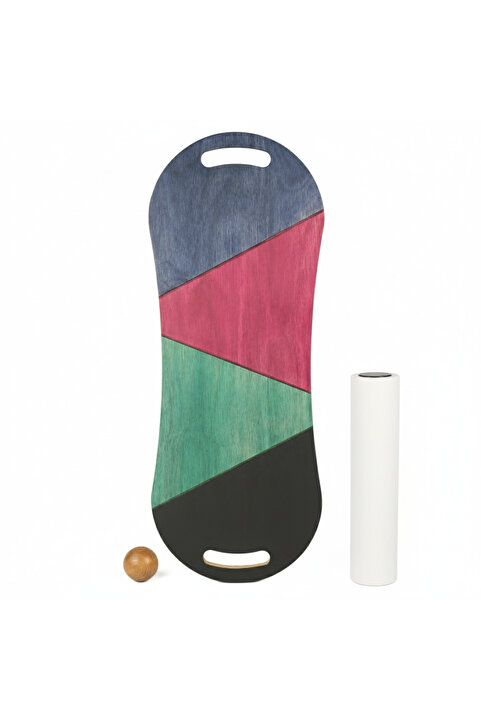 Wood Stone Art Denge Tahtası Sport Balance Board Renkli Çift Fonksiyonlu Sörf Kaykay Eğitim Tahtası 73x28cm