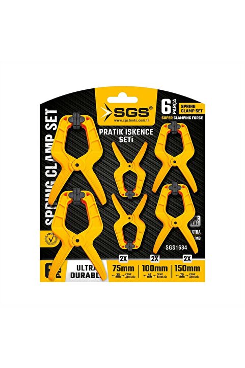 Sgs 1684 6 PARÇA PRATİK İŞKENCE SETİ 75MM-100MM-150MM KISKAÇ KLİPS YAYLI