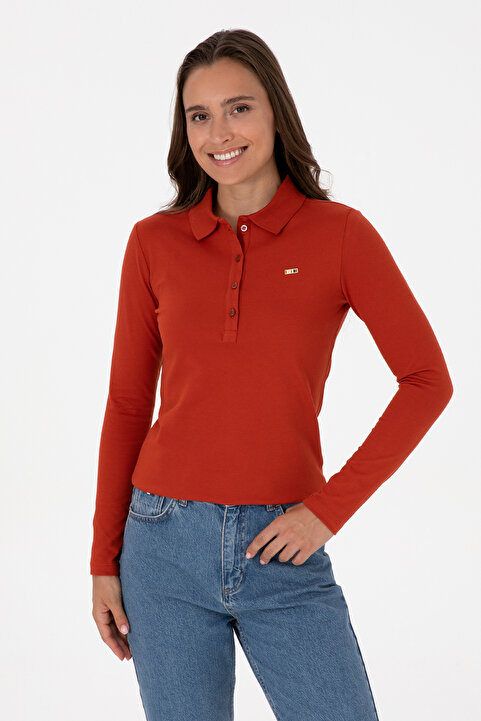 U.S. Polo Assn. Kadın Kiremit Basic Polo Yaka Sweatshırt 50313593-VR031