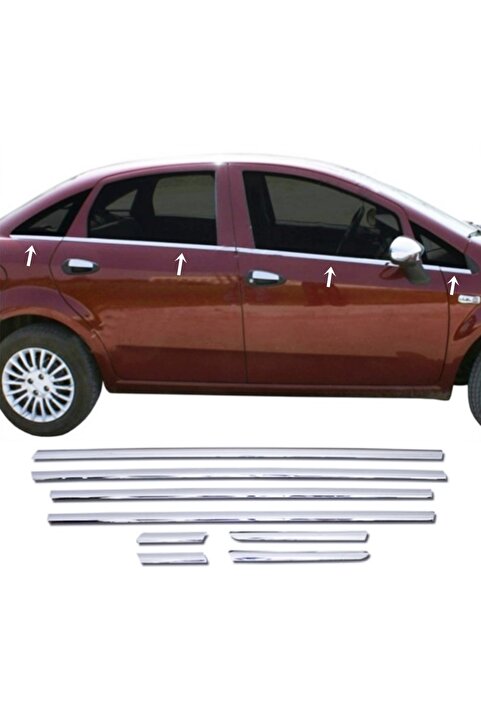 Genel Markalar Fiat Linea Uyumlu Krom Cam Çıtası 8 Parça P,çelik 2007 Ve Sonrası