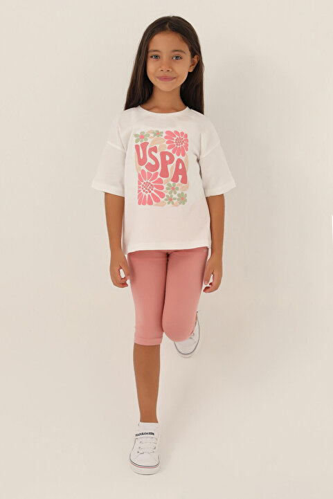 U.S. Polo Assn. KIZ GARSON KAPRİ TAYT TAKIM - KREM