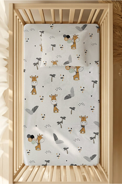 pistore %100 Pamuk Ranforce Lastikli Çarşaf Seti - Uçan Balonlu Hayvan Desenli Park Yatak 70x120 35x45