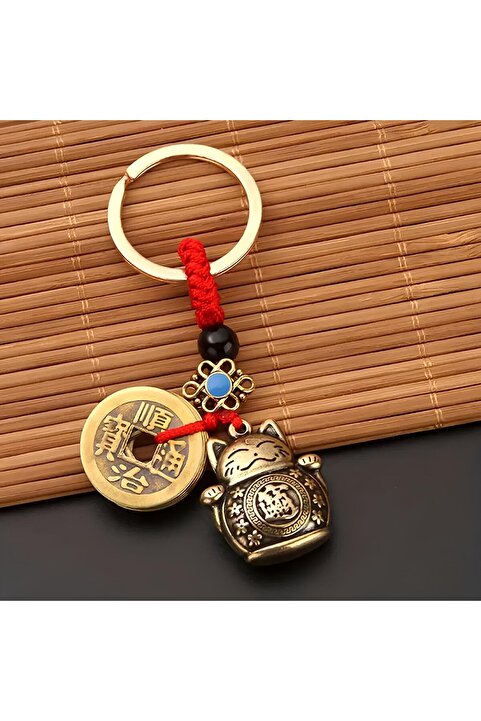 Wolawood Maneki Neko Şans Bereket Sağlık Uğur Mutluluk Getiren Lucky Cat Metal Japon Kedisi Asmalı Anahtarlık