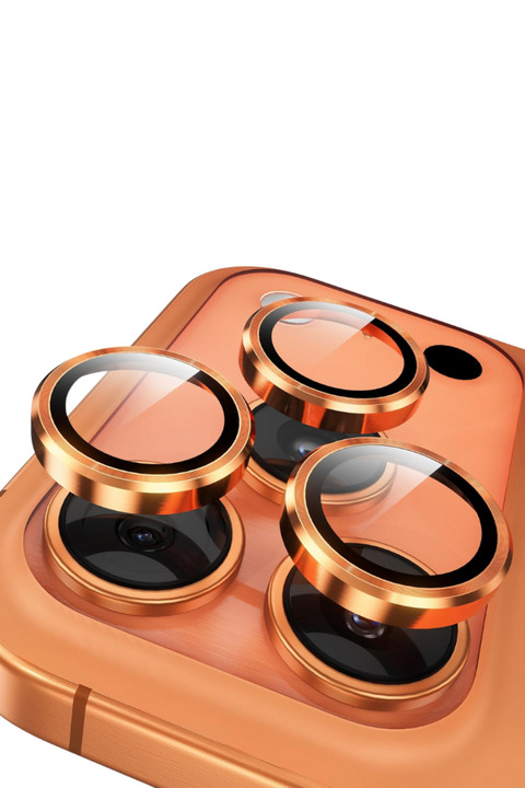 EVAX [Metal] iPhone 17 Pro Max / 17 Pro Uyumlu Kozmik Turuncu Metal Çerçeveli Cam Kamera Lens Koruyucu