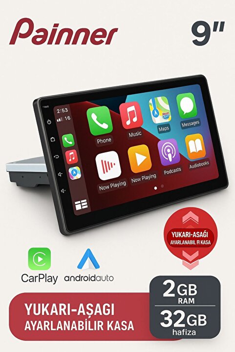 Painner P-9002 9inç Android 2gb Ram 32gb Hafıza Tek Din Carplay Multimedya Oto Teyp Wi-fi Park Kamera