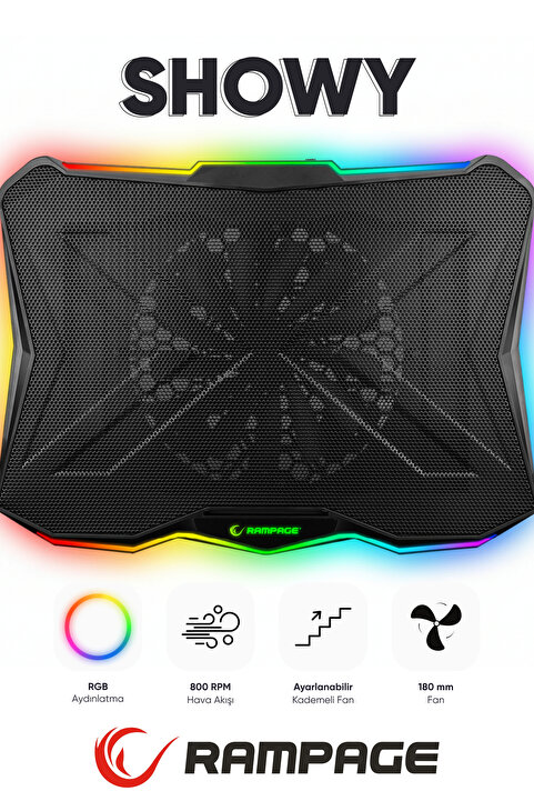 Rampage Ad-Rc8 Showy 180mm Fan15-17.3 Rgb Notebook Soğutucu Stand Laptop Soğutucu Gaming