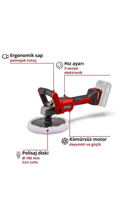 Einhell CE-CP 18/180 Li E-Solo, Akülü Polisaj ve Zımpara Makinesi(Akü ve şarj cihazı dahil değildir)-2093320