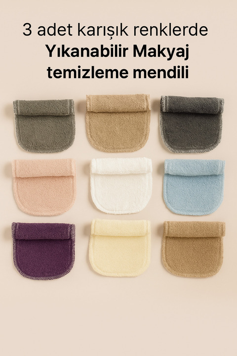 MEŞELİ TEKSTİL 3 Adet Makyaj Temizleme Mendili Makyaj Temizleme Pedi Renkli Pamuklu | Yıkanabilir Çevre Dostu
