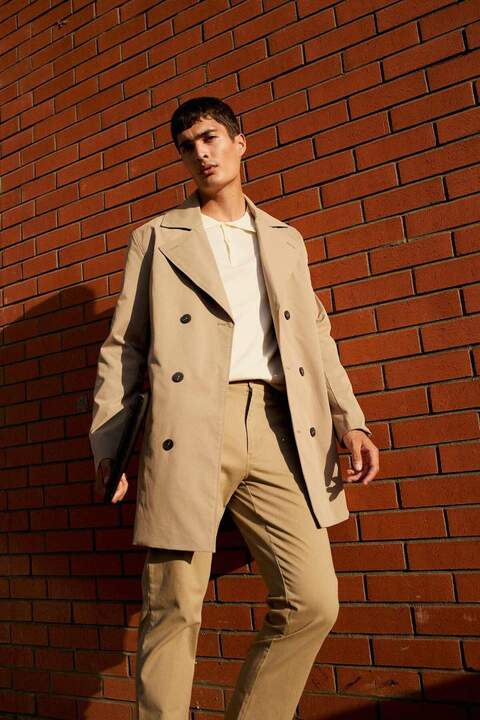Defacto Slim Fit Astarlı Düğmeli Cepli Kemerli Mevsimlik Trençkot D5528AX25AU