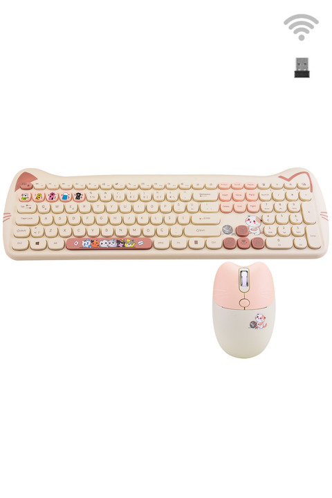 Genel Markalar Kitty Plus Kablosuz Sessiz Klavye Mouse Seti Bej SMK-672