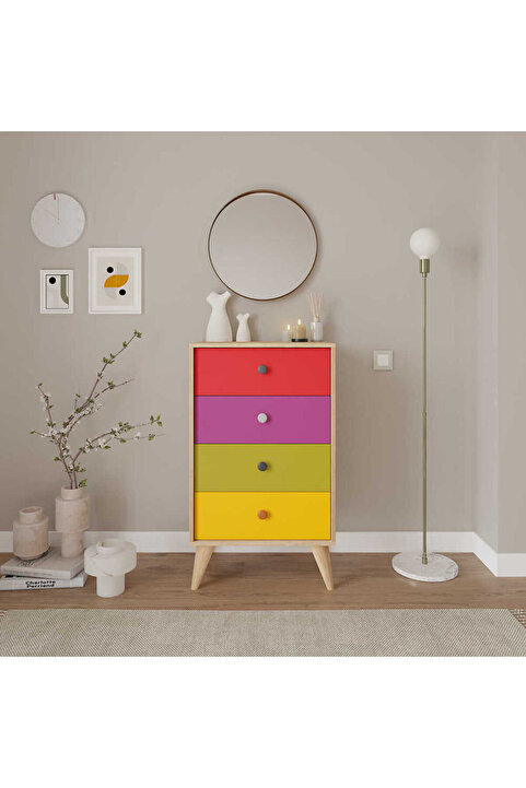 Adore Mobilya Rainbow 4 Çekmeceli Şifonyer - Sonoma-renkli 60x104x45 Cm (GXYXD)