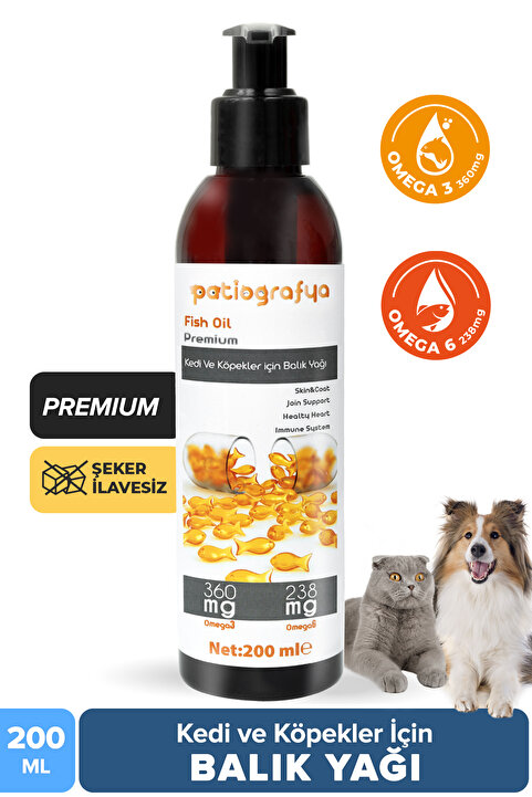 patiografya Premium Kedi Ve Köpek Için Omega 3 Ve 6 Içerikli Balık Yağı- Bağışıklık Sistemi Tüy Bakımı