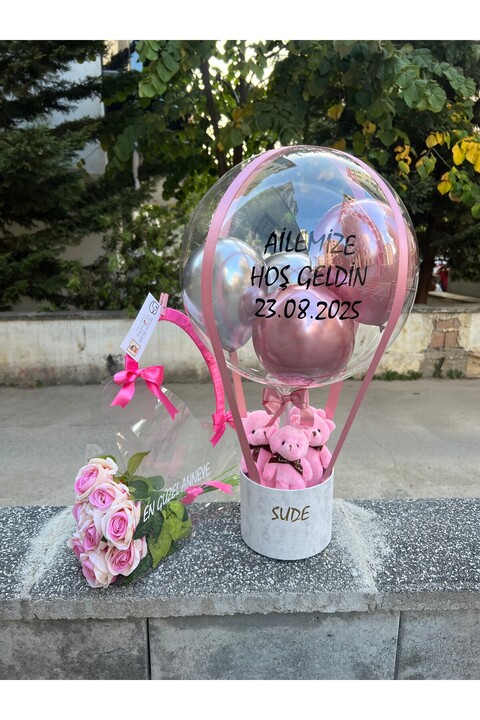 u&b teddy bear flowers Kişiye Özel Yenidoğan Balon Kutusu & Çantada Güller Anne Bebek Hediye Set