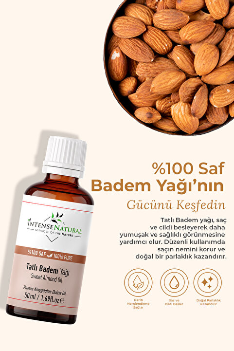 İntense Natural Badem Yağı Tatlı Soğuk Sıkım 50 ml %100 Saf Ve Doğal Sweet Almond Oil