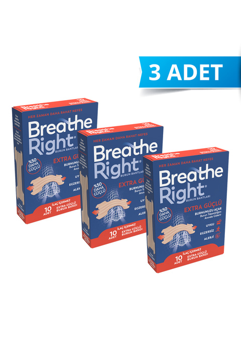 Breathe Right Burun Bandı Extra Güçlü 10’lu (Horlama ve Burun Tıkanıklığı İçin), 3 Kutu
