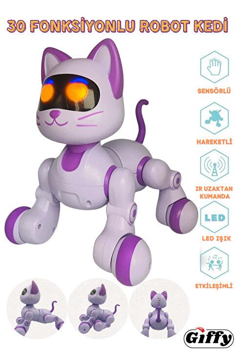 welcomein Oyuncak 30 Fonksiyonlu Uzaktan Kumandalı Şarjlı Sesli Işıklı Dokunma Algılama&Programlama Robot Kedi