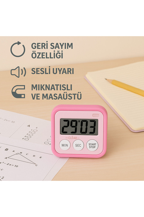 hediyeofisi Ders Çalışma Kronometresi -Dijital Kronometre|Sesli Uyarı – Mıknatıslı & Masaüstü Zamanlayıcı