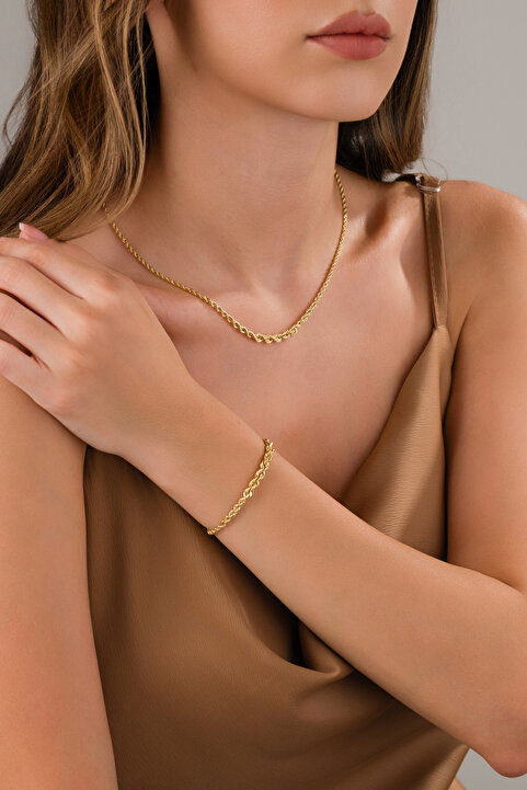 Zeynepli gold & jewelry 14 AYAR ALTIN SÜZME MODEL BURGU SET BİLEKLİK&KOLYE
