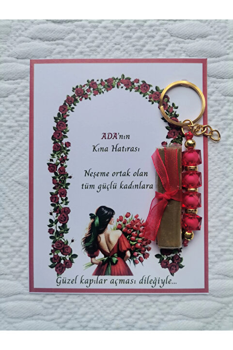 İ&DBABY 100 Adet Kişiye Özel Kına Hatırası Dağıtmalık Hediyelik Kırmızı Anahtarlık ve Paketlenmiş Kına