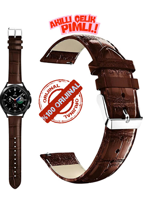 onlinekordon ⌚ 22mm Kahverengi Crocodil Baskılı Deri Saat Kordonu – Akıllı Pimli, 46mm Saatlerle Uyumlu