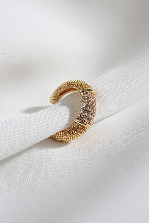 Süspüs Accessories Zırcon Taşlı Gold Tekli Sıkıştırmalı Kıkırdak Küpe