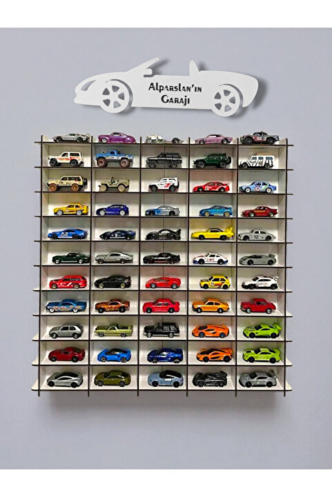My Kids Room Kişiye Özel İsimlikli Araba Rafı 50'li Beyaz Renk (HOTWHEELS VE MATCBOX ARABALARI IÇİN UYGUNDUR)