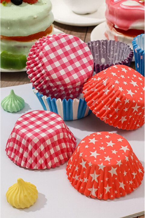 AYGÖREN HOME 100 Adet Muffin Cupcake Kağıdı, Renkli Kağıt Muffin Kek Kalıbı Desenli